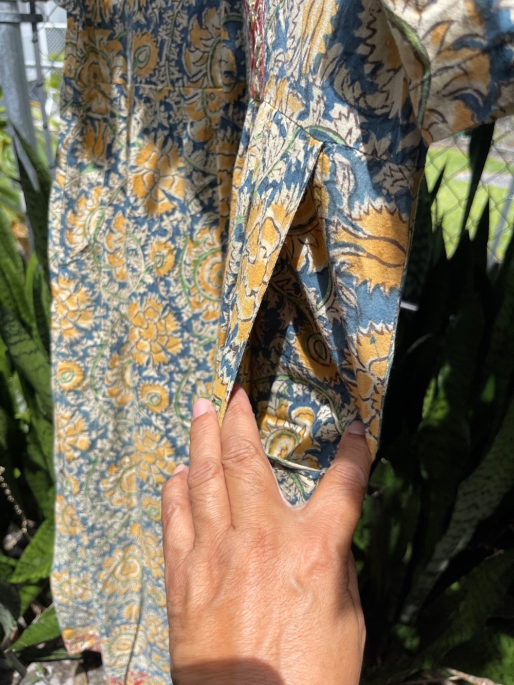 Boho Floral V-Neck Maxi Dress in Yellow and Blue - Picture 6 of 8